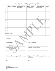 Attachment B Inventory of Personal Property for Overnight Visits - Sample - South Carolina