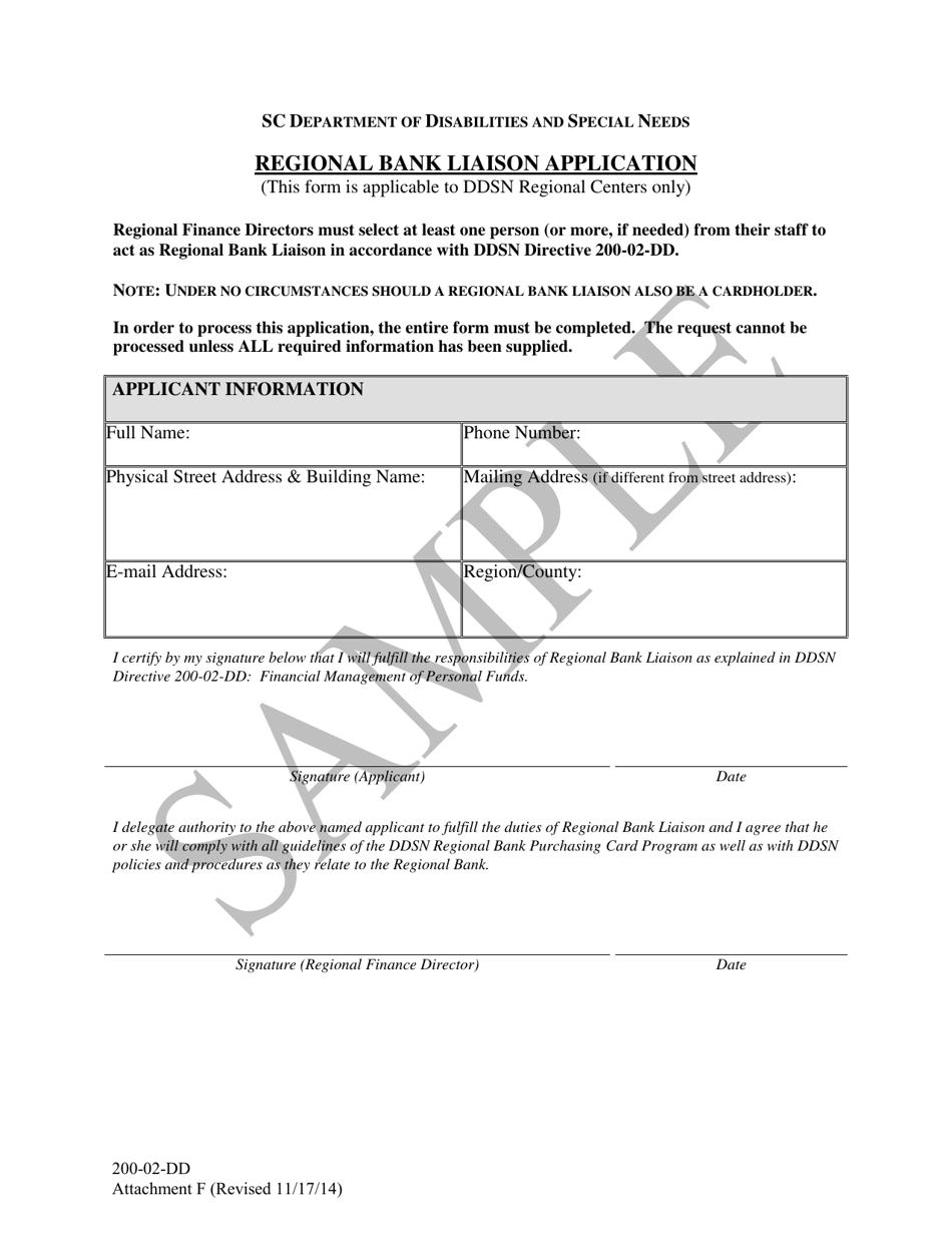 Attachment F Regional Bank Liaison Application - Sample - South Carolina, Page 1