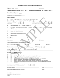 Document preview: Attachment B Blood/Body Fluid Exposure & Testing Summary - Sample - South Carolina