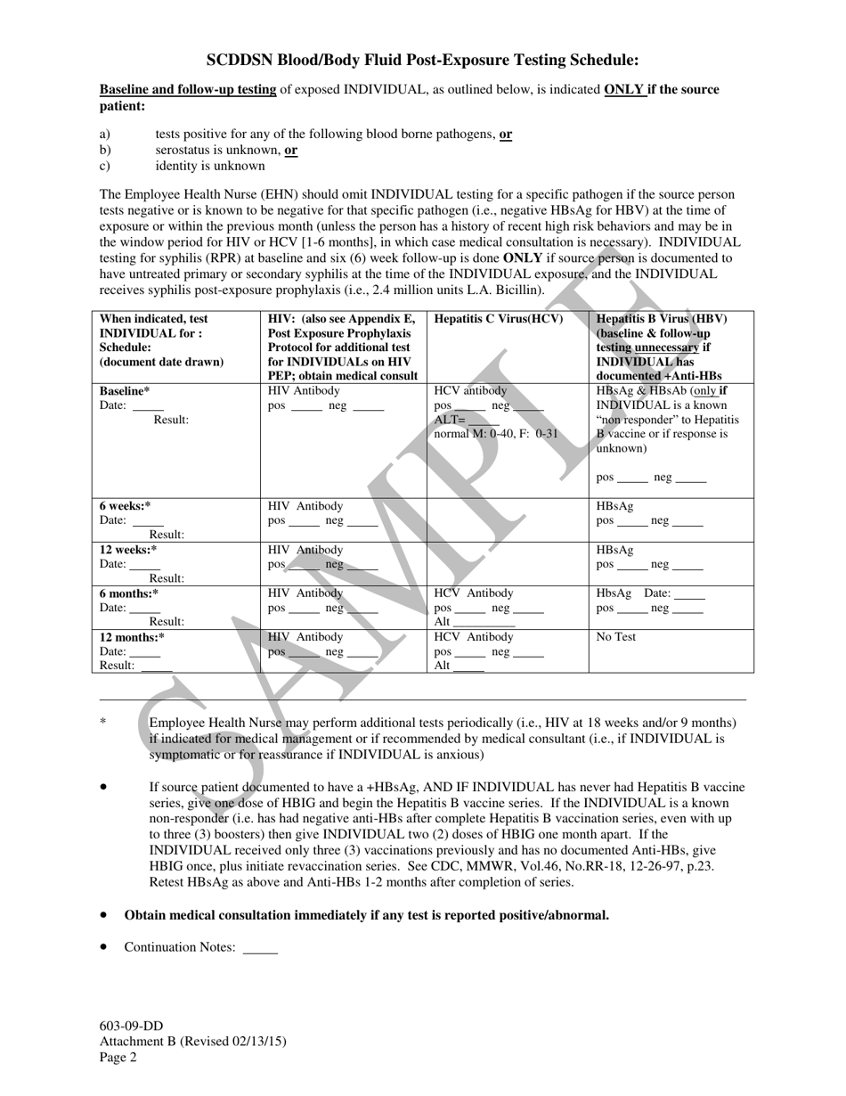 Attachment B Blood / Body Fluid Exposure  Testing Summary - Sample - South Carolina, Page 2