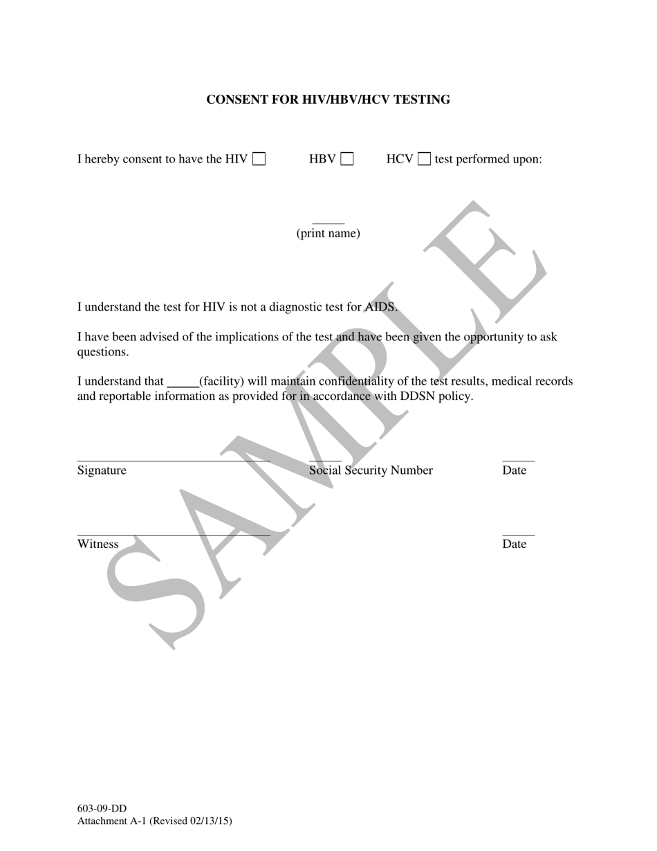 Attachment A-1 Consent for HIV / Hbv / Hcv Testing - Sample - South Carolina, Page 1