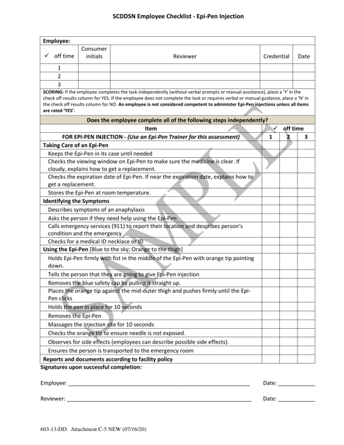 Attachment C-5 Scddsn Employee Checklist - Epi-Pen Injection - Sample - South Carolina