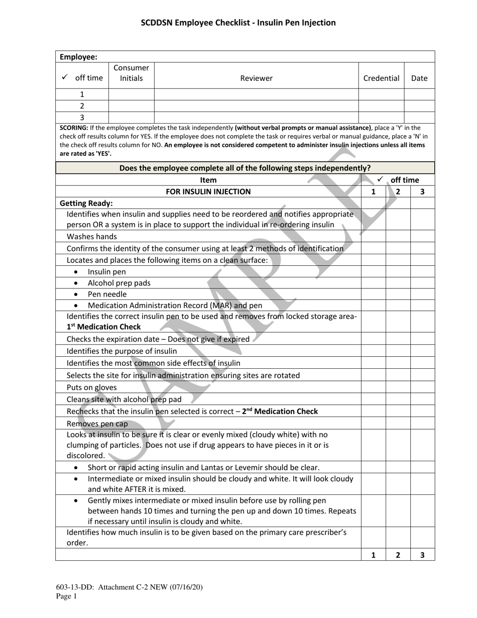 South Carolina Scddsn Employee Checklist - Insulin Pen Injection ...