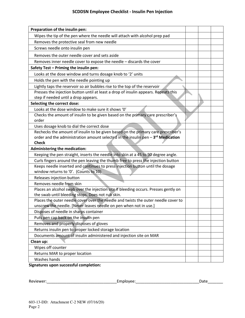 South Carolina Scddsn Employee Checklist Insulin Pen Injection Sample Fill Out, Sign