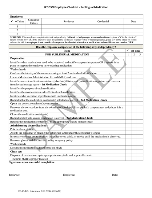 Attachment C-12 Scddsn Employee Checklist - Sublingual Medication - Sample - South Carolina