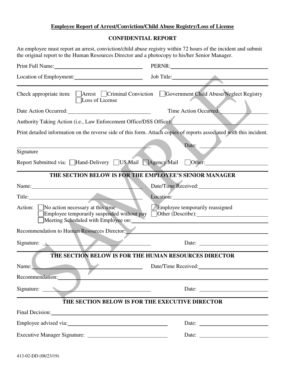 Employee Report of Arrest / Conviction / Child Abuse Registry / Loss of License - Sample - South Carolina, Page 1