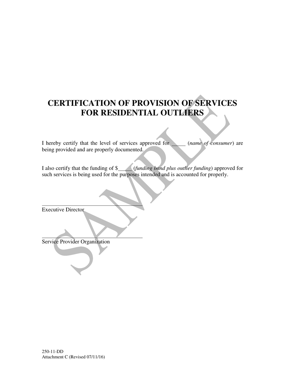 Attachment C Certification of Provision of Services for Residential Outliers - Sample - South Carolina, Page 1