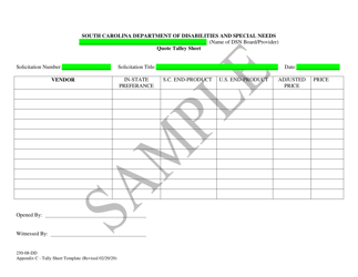 Document preview: Appendix C Quote Talley Sheet - Sample - South Carolina