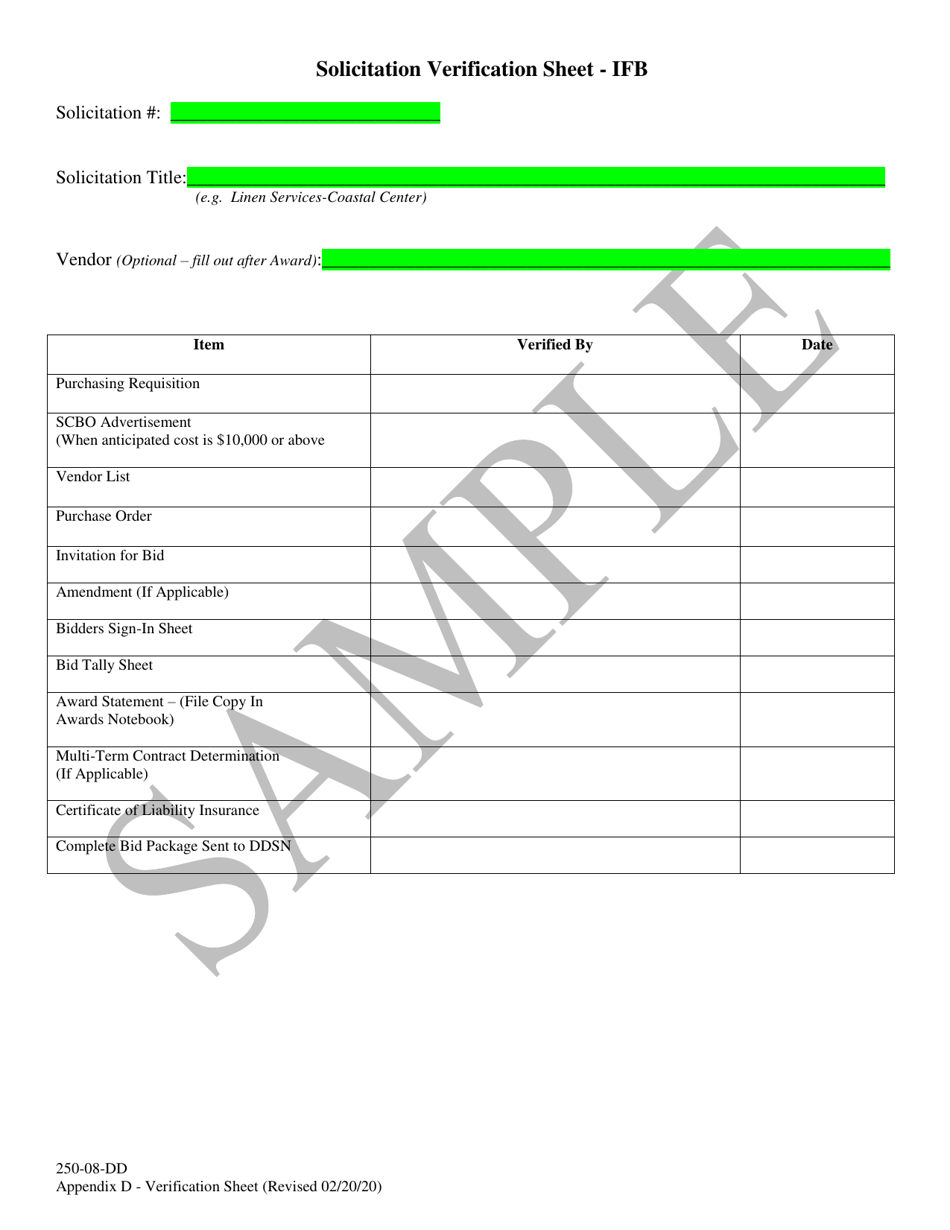 Appendix D Solicitation Verification Sheet - Sample - South Carolina, Page 1