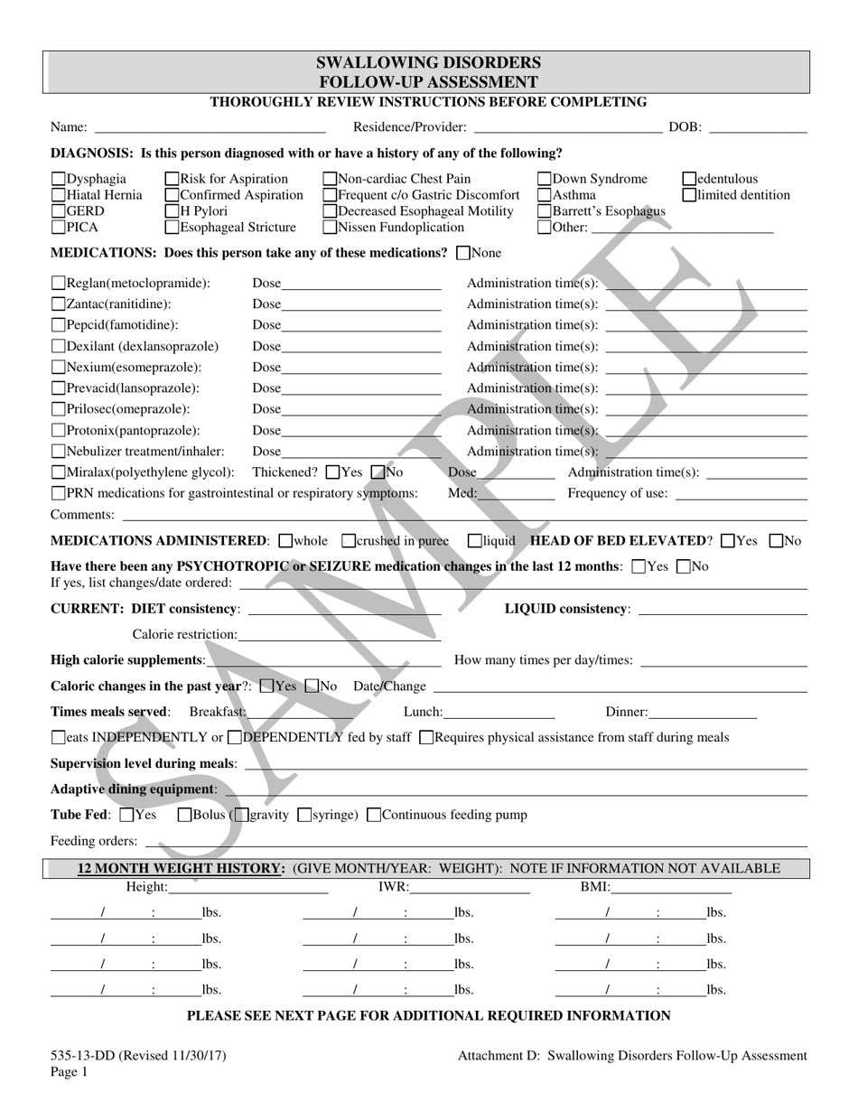 Swallowing Disorders Follow-Up Assessment - Sample - South Carolina, Page 1