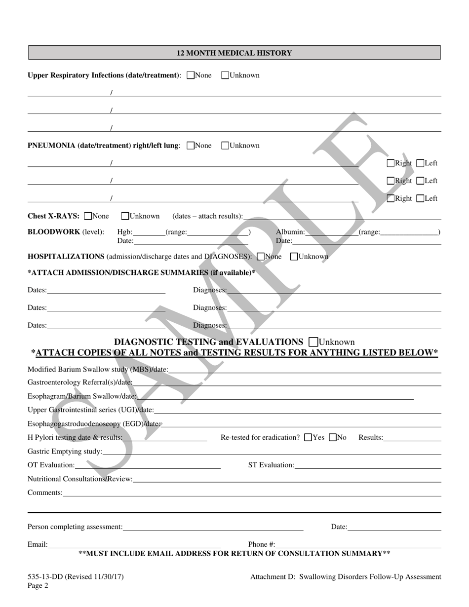 Swallowing Disorders Follow-Up Assessment - Sample - South Carolina, Page 2