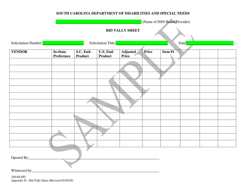 South Carolina Bid Tally Sheet - Sample - Fill Out, Sign Online and ...