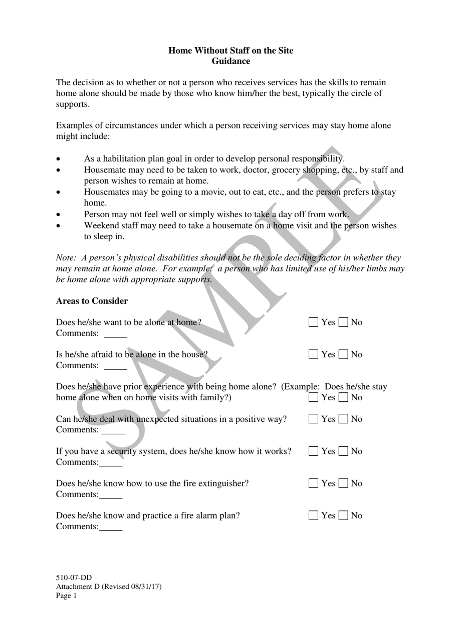 Attachment D Home Without Staff on the Site Guidance - Sample - South Carolina, Page 1