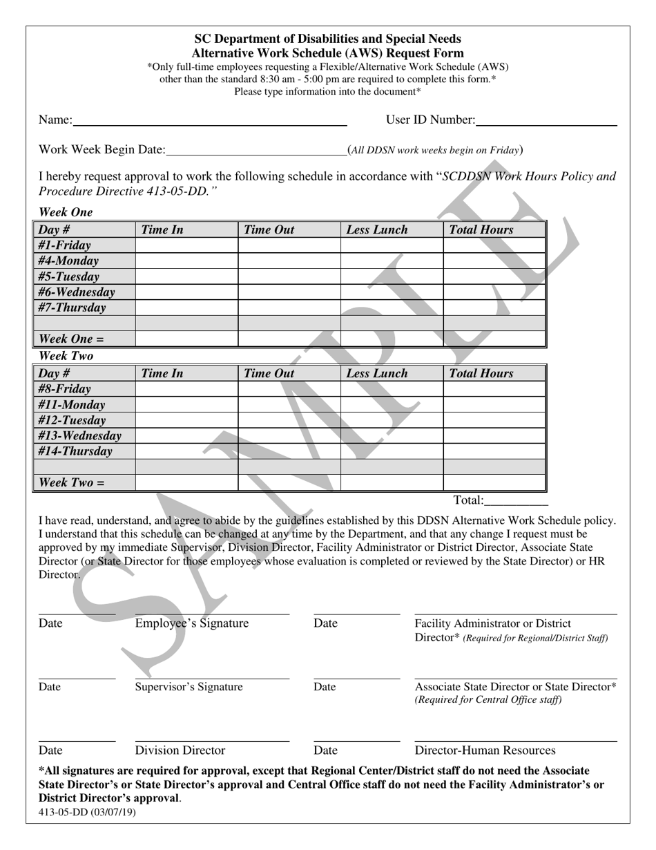Alternative Work Schedule (Aws) Request Form - Sample - South Carolina, Page 1