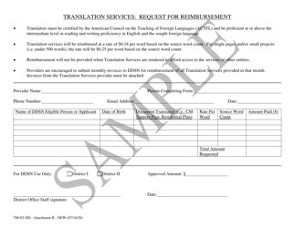 Document preview: Attachment B Translation Services: Request for Reimbursement - Sample - South Carolina