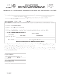 Document preview: Form ABL-920 Verification of Lawful Presence in the United States - Applicant and Principals - South Carolina