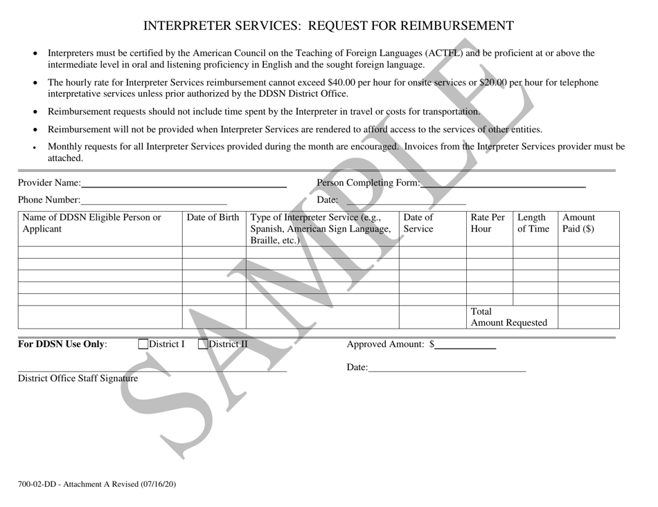 Attachment A Interpreter Services: Request for Reimbursement - Sample - South Carolina, Page 1