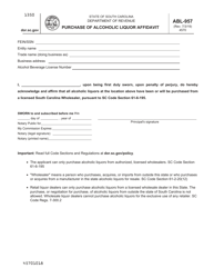 Document preview: Form ABL-957 Purchase of Alcoholic Liquor Affidavit - South Carolina