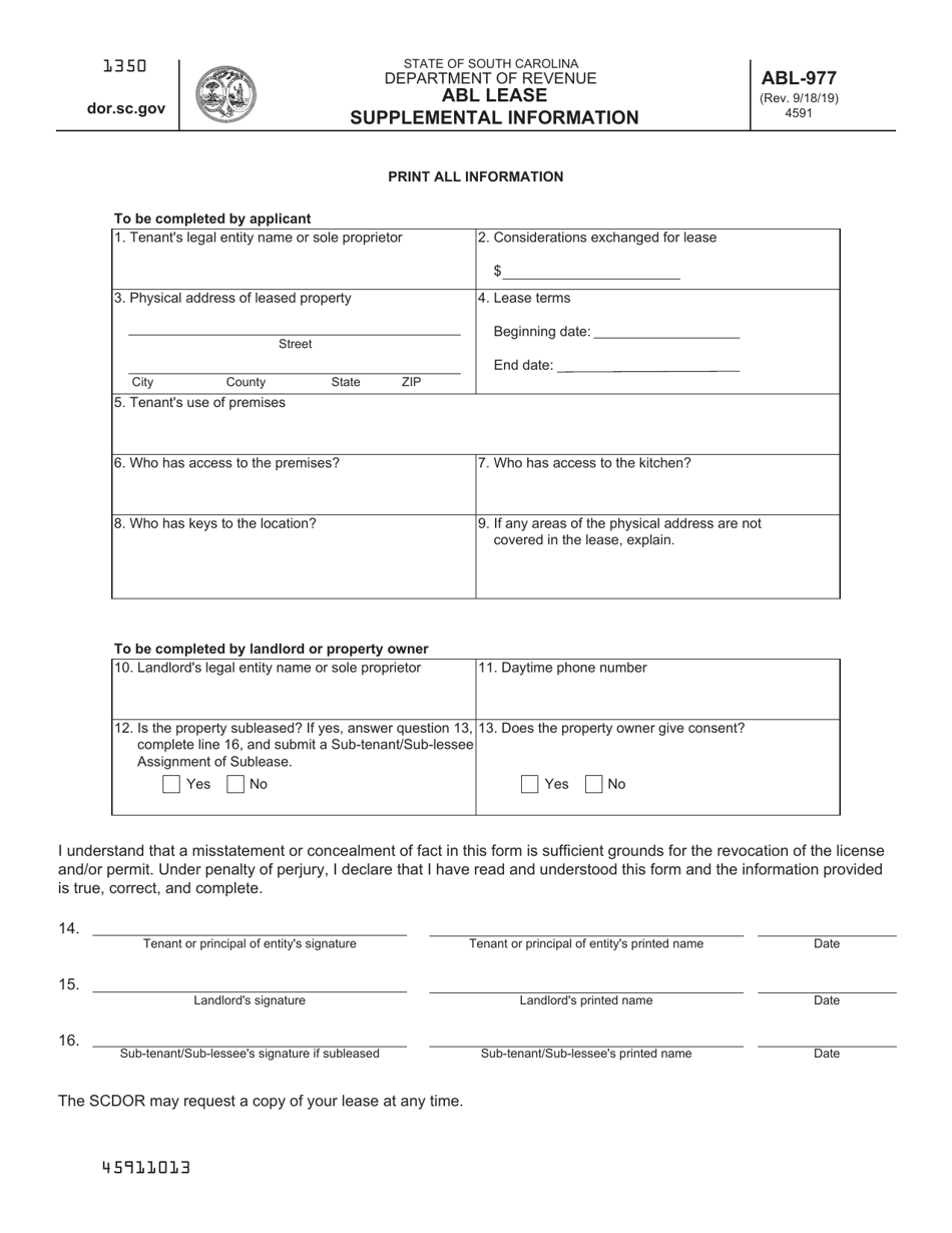 Form ABL-977 Abl Lease Supplemental Information - South Carolina, Page 1