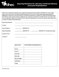 Document preview: DHEC Form 3964 Reporting Worksheet for Laboratory Confirmed Influenza - Associated Hospitalizations - South Carolina