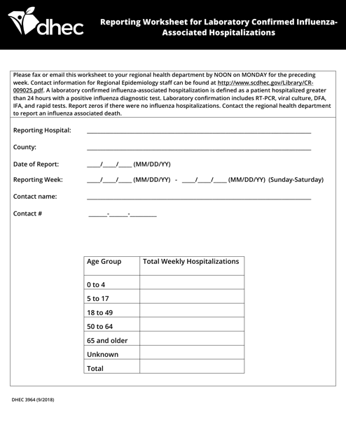 DHEC Form 3964  Printable Pdf