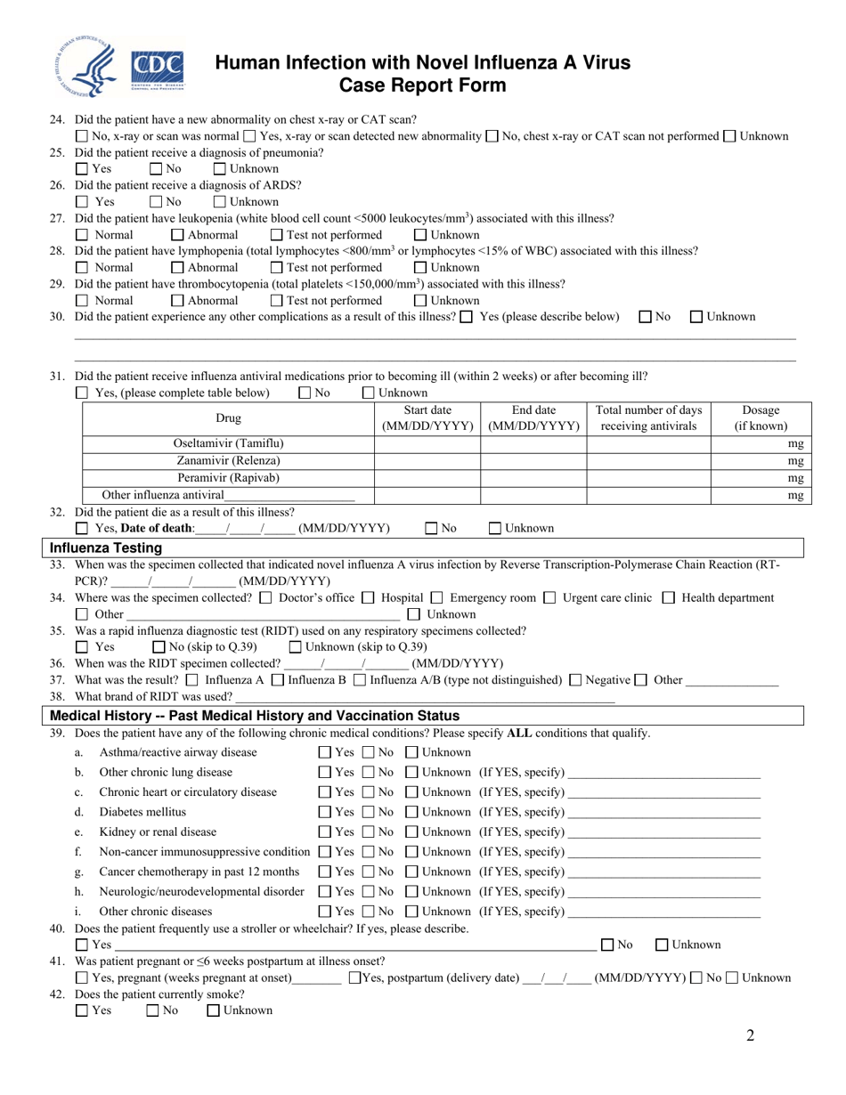 Human Infection With Novel Influenza a Virus Case Report Form - Fill ...