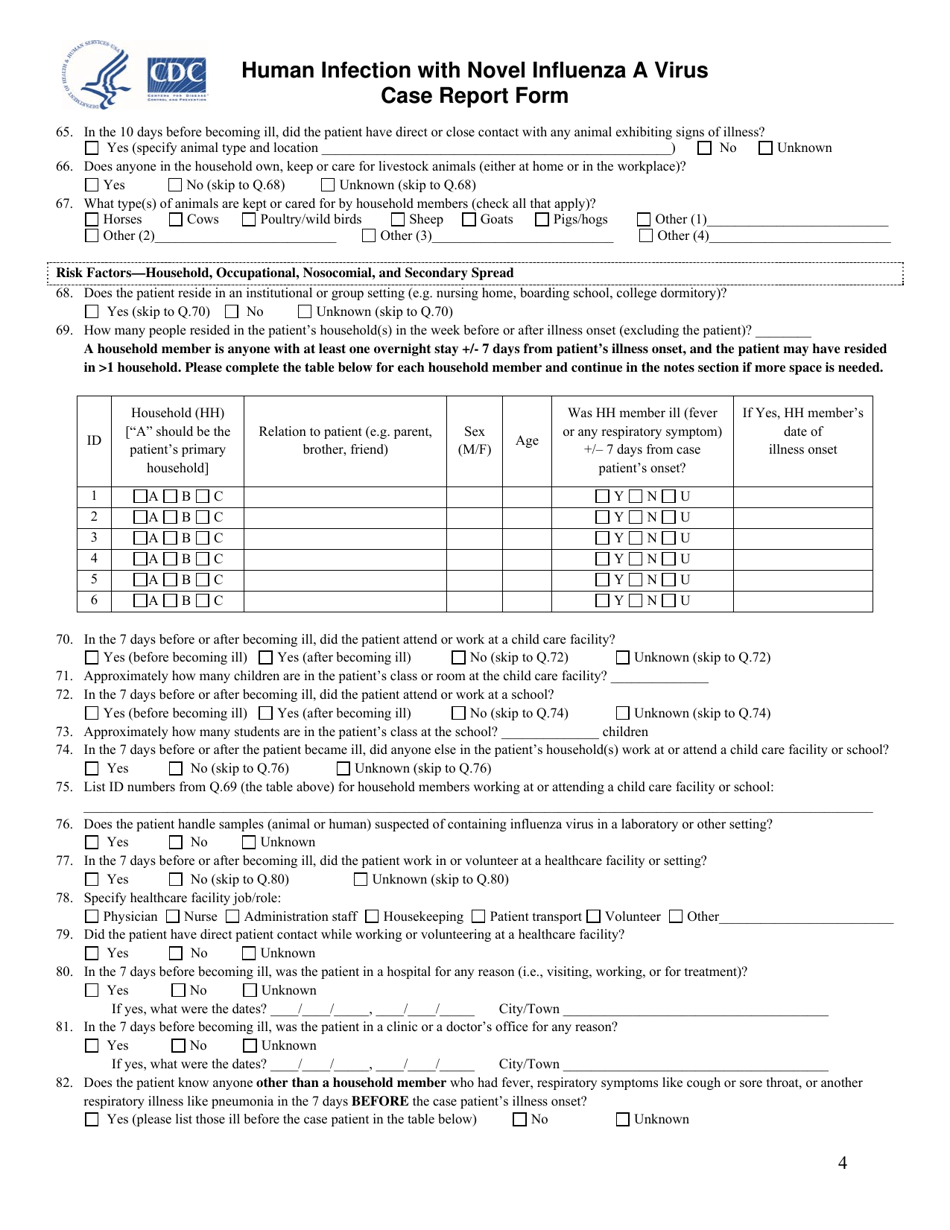 Human Infection With Novel Influenza a Virus Case Report Form - Fill ...