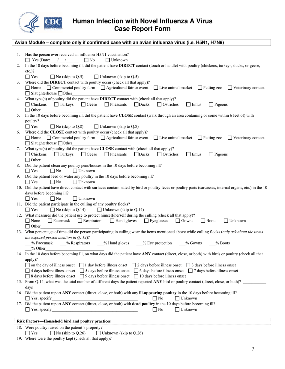 Human Infection With Novel Influenza a Virus Case Report Form - Fill ...