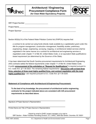 DHEC Form 4087 Architectural/Engineering Procurement Compliance Form (For Clean Water Equivalency Projects) - South Carolina