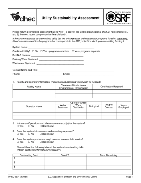 DHEC Form 0574  Printable Pdf