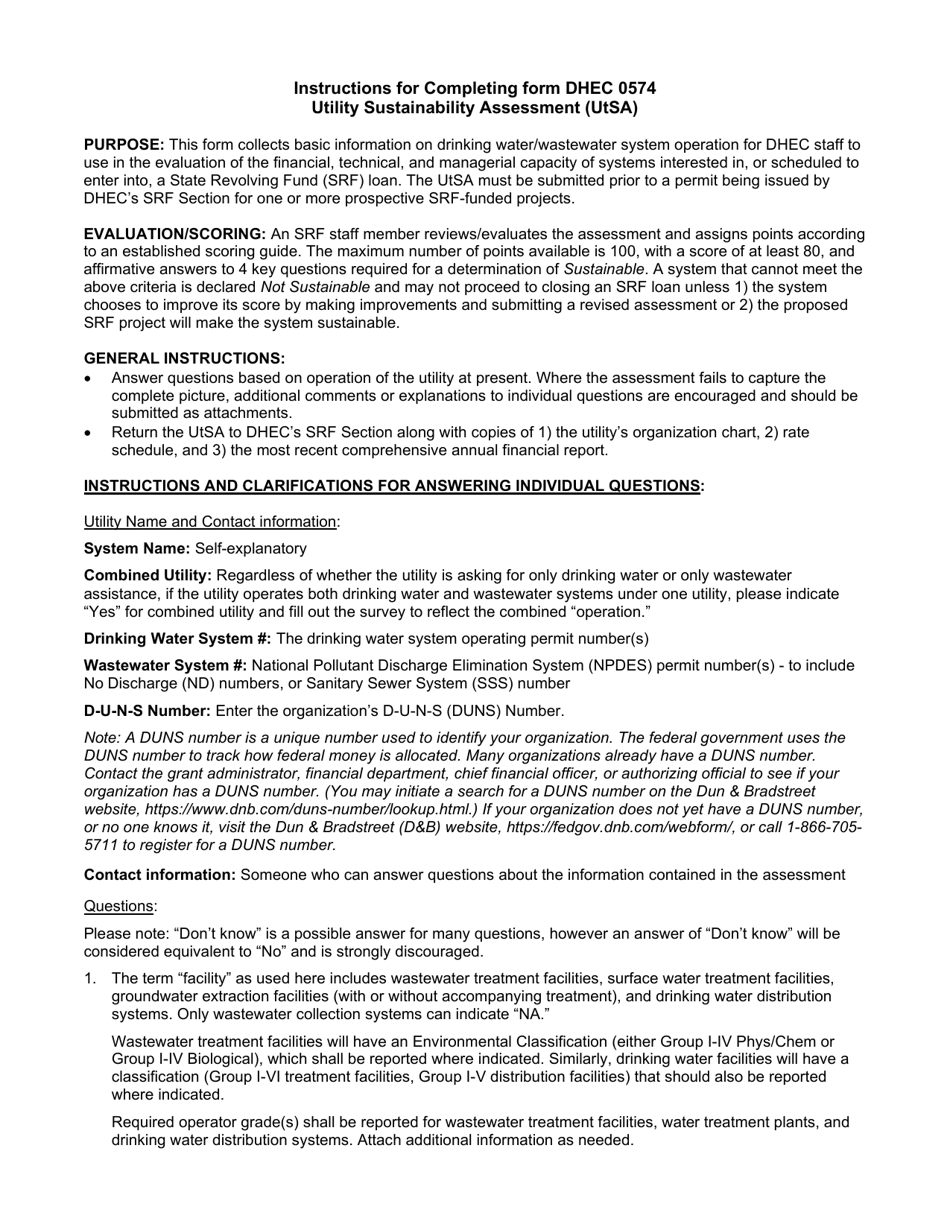 DHEC Form 0574 Utility Sustainability Assessment - South Carolina, Page 5