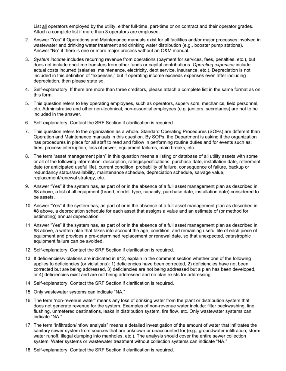 DHEC Form 0574 Utility Sustainability Assessment - South Carolina, Page 6