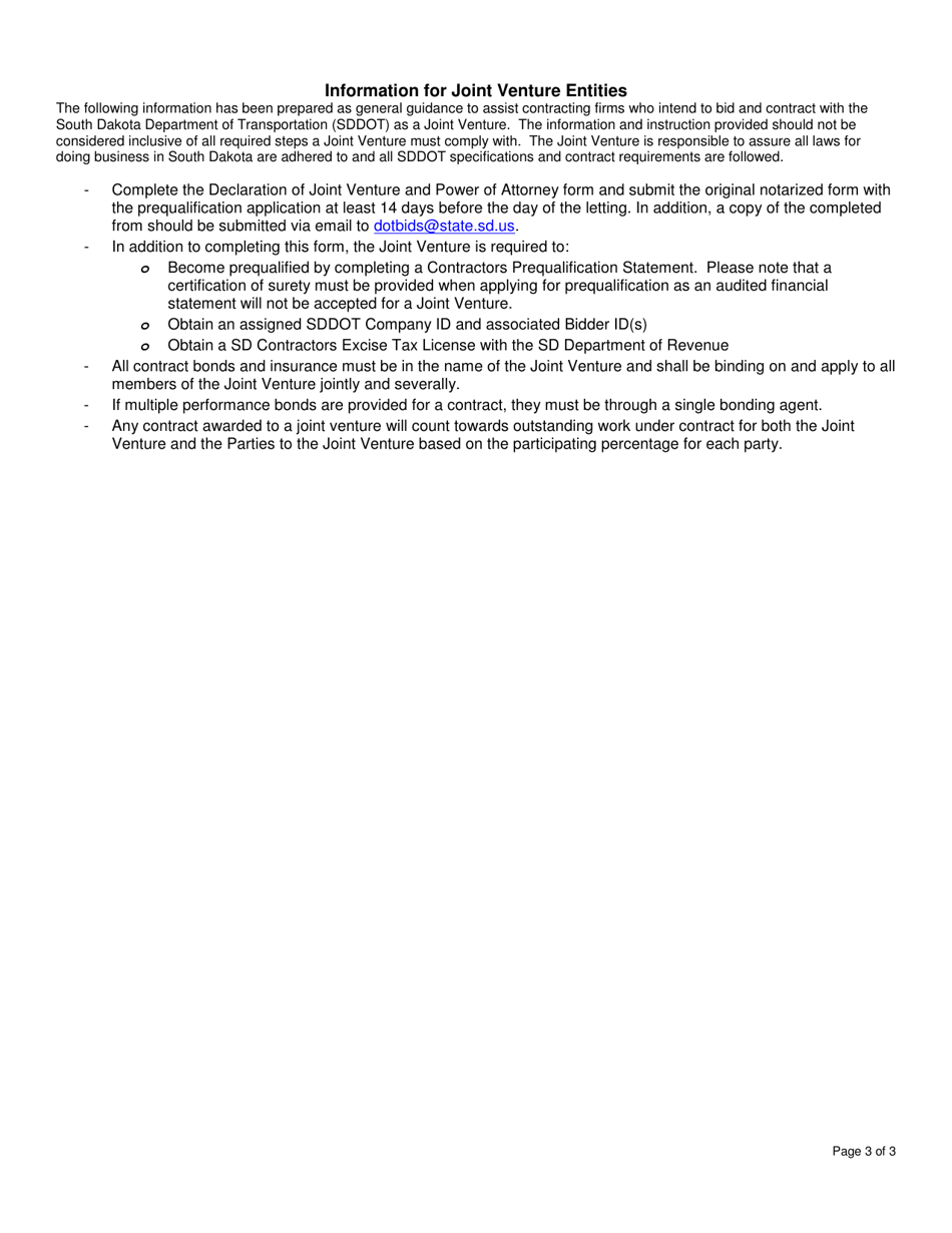 Declaration of Joint Venture and Power of Attorney - South Dakota, Page 3