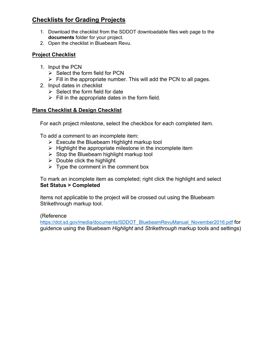 Grading Projects Checklist - South Dakota, Page 1