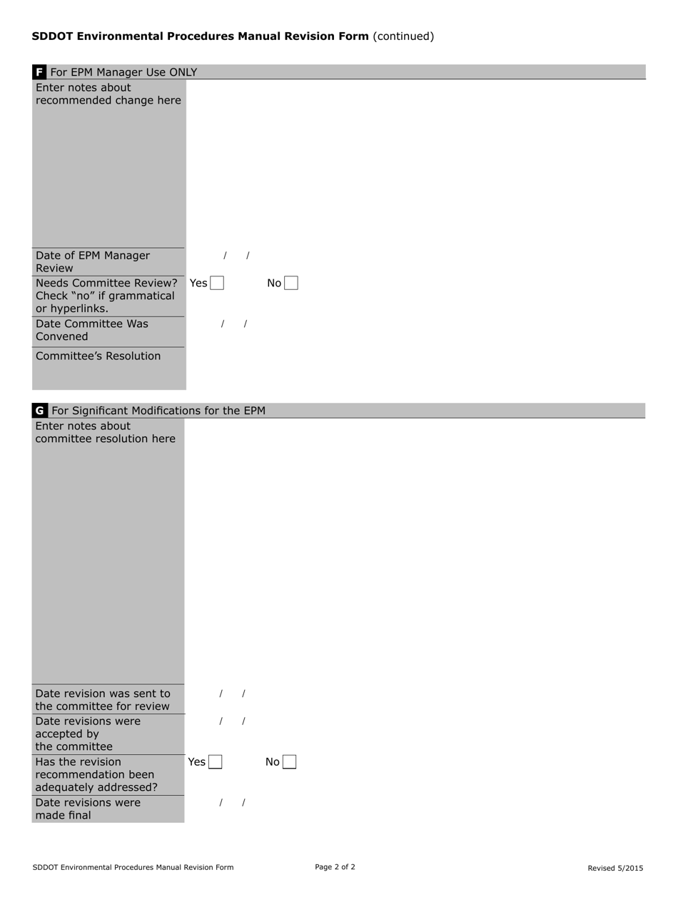 Environmental Procedures Manual Revision Form - South Dakota, Page 2