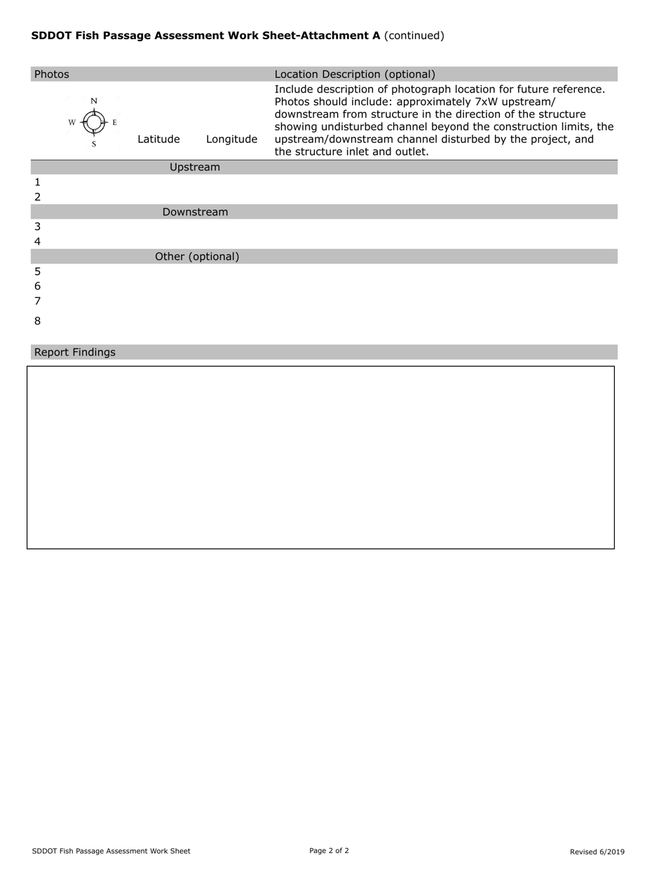 Sddot Fish Passage Assessment Work Sheet - South Dakota, Page 2