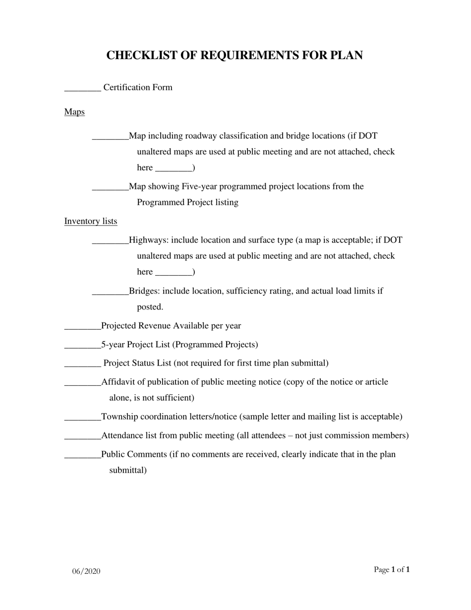 Checklist of Requirements for Plan - South Dakota, Page 1