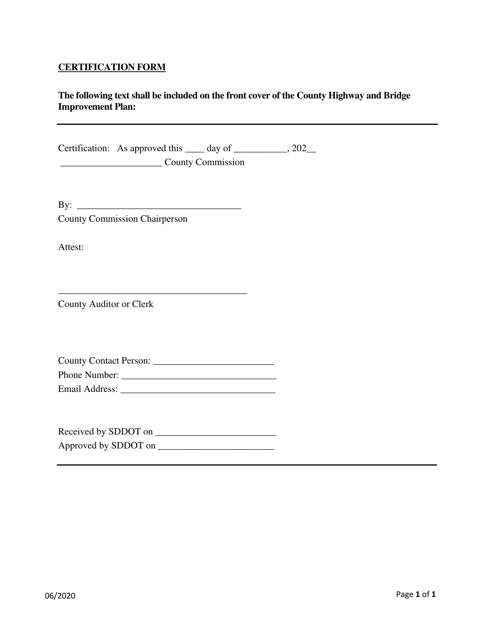 Certification Form - South Dakota Download Pdf