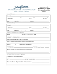 Document preview: Americans With Disabilities Act (Ada) Grievance/Complaint Form - South Dakota