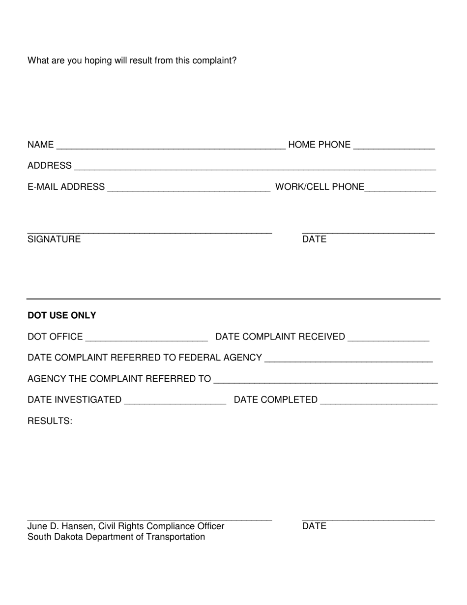 South Dakota Title Vinondiscrimination Complaint Form Fill Out Sign Online And Download Pdf 8453