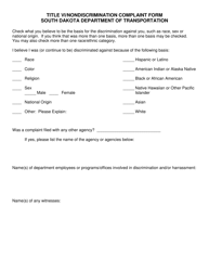 Document preview: Title VI/Nondiscrimination Complaint Form - South Dakota