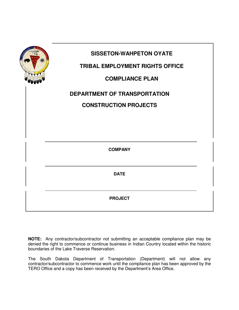 Sisseton-Wahpeton Oyate Tribal Employment Rights Office Compliance Plan - South Dakota, Page 1