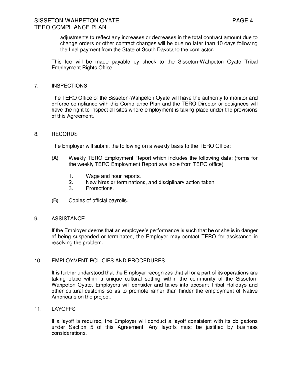 Sisseton-Wahpeton Oyate Tribal Employment Rights Office Compliance Plan - South Dakota, Page 4