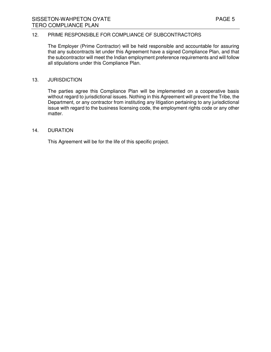 Sisseton-Wahpeton Oyate Tribal Employment Rights Office Compliance Plan - South Dakota, Page 5