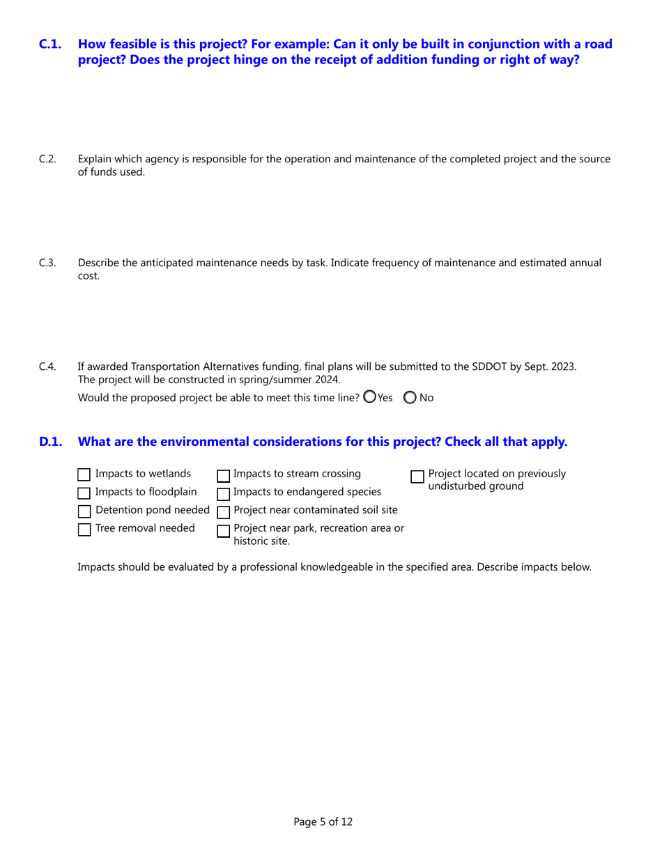 Transportation Alternatives Grant Application - South Dakota, Page 5