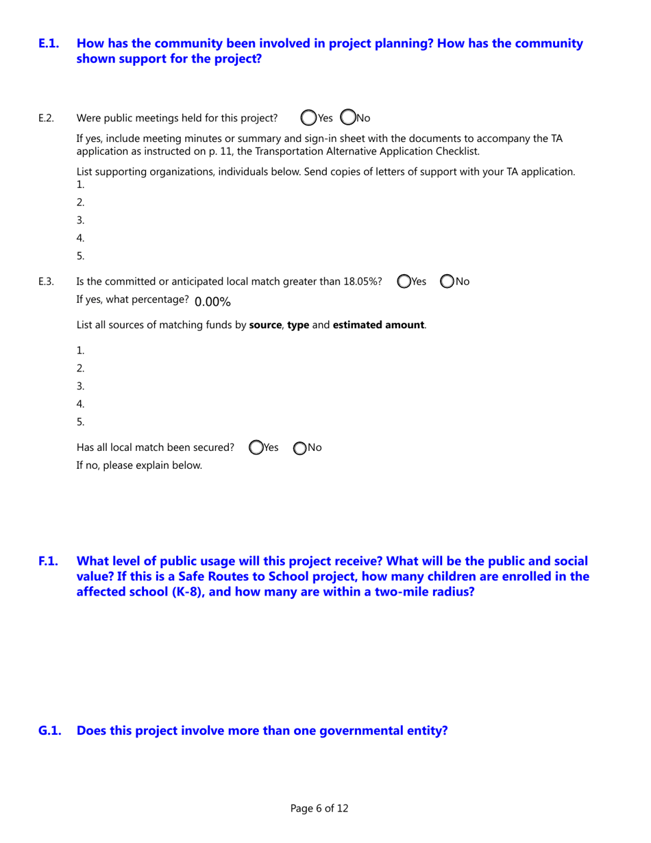 Transportation Alternatives Grant Application - South Dakota, Page 6