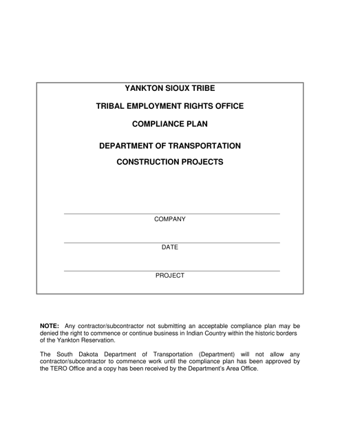 Yankton Sioux Tribe Tribal Employment Rights Office Compliance Plan - South Dakota Download Pdf