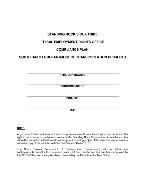 Standing Rock Sioux Tribe Tribal Employment Rights Office Compliance Plan - South Dakota Download Pdf