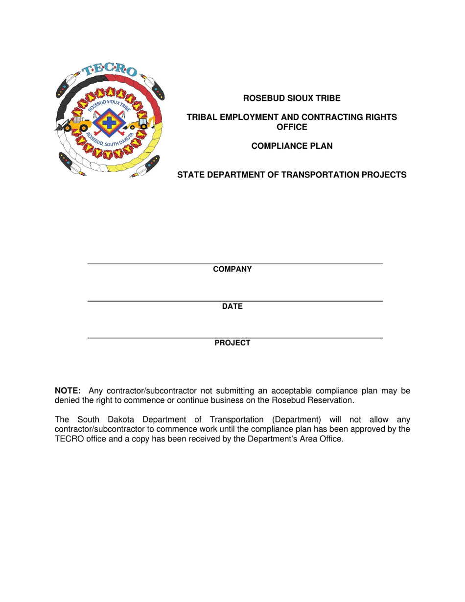 Rosebud Sioux Tribe Tribal Employment and Contracting Rights Office Compliance Plan - South Dakota, Page 1