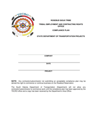 Document preview: Rosebud Sioux Tribe Tribal Employment and Contracting Rights Office Compliance Plan - South Dakota